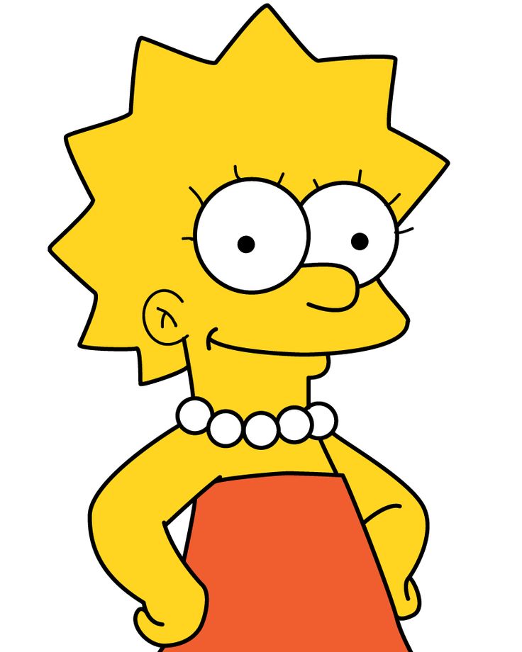 the simpsons character is wearing a red skirt and pearls on her neck, with one eye open