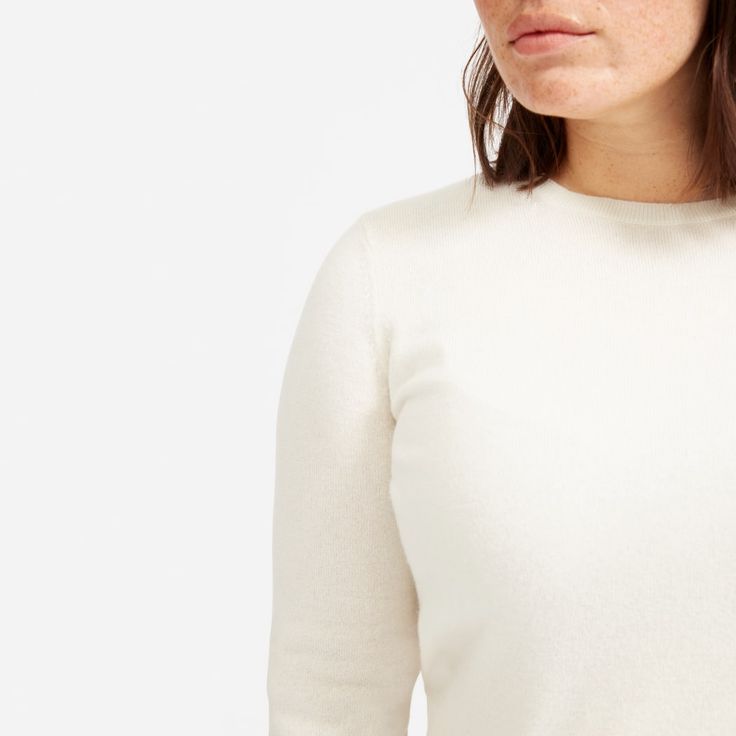 Women’s Cashmere Crew | Everlane Elegant Spring Cashmere Top, Classic Stretch Cashmere Tops, Elegant Cashmere Crew Neck Top, Elegant Cream Cashmere Top, Fitted Cashmere Top For Layering, Classic White Cashmere Top, Fitted Cashmere Top, Fitted Cashmere Sweater For Everyday, Classic Fitted Sweater For Layering