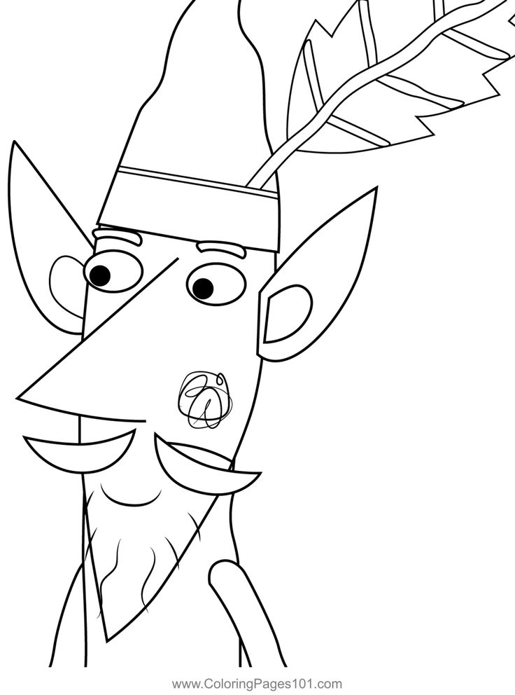 a cartoon character with an arrow on his head, wearing a hat and holding a feather