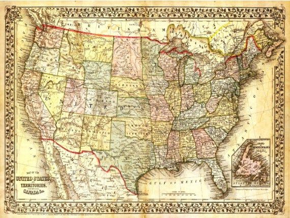 an old map of the united states