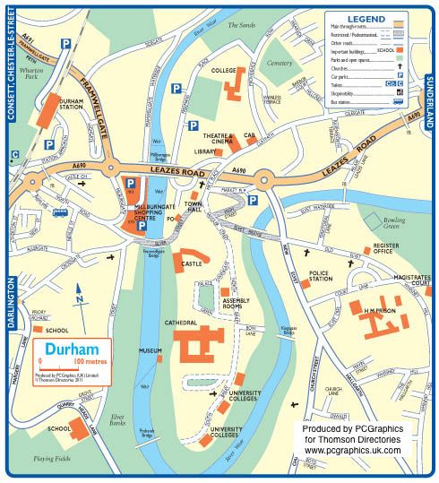 a map showing the location of durham and its surrounding area, with red areas marked in blue