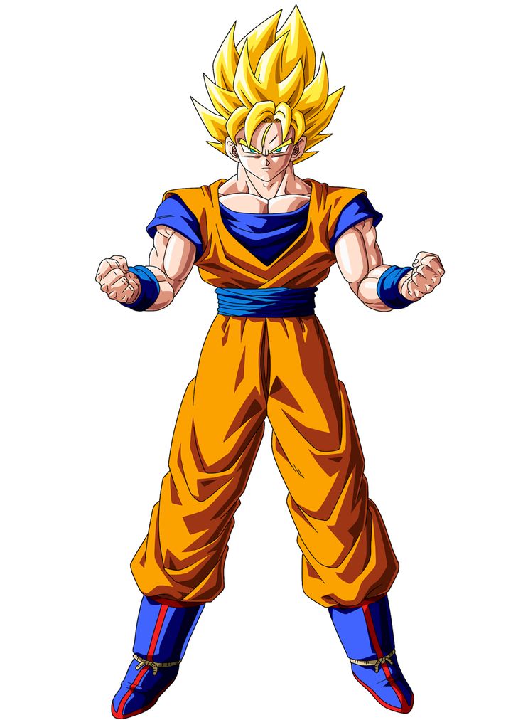 a cartoon character with yellow hair and blue pants, standing in front of a white background