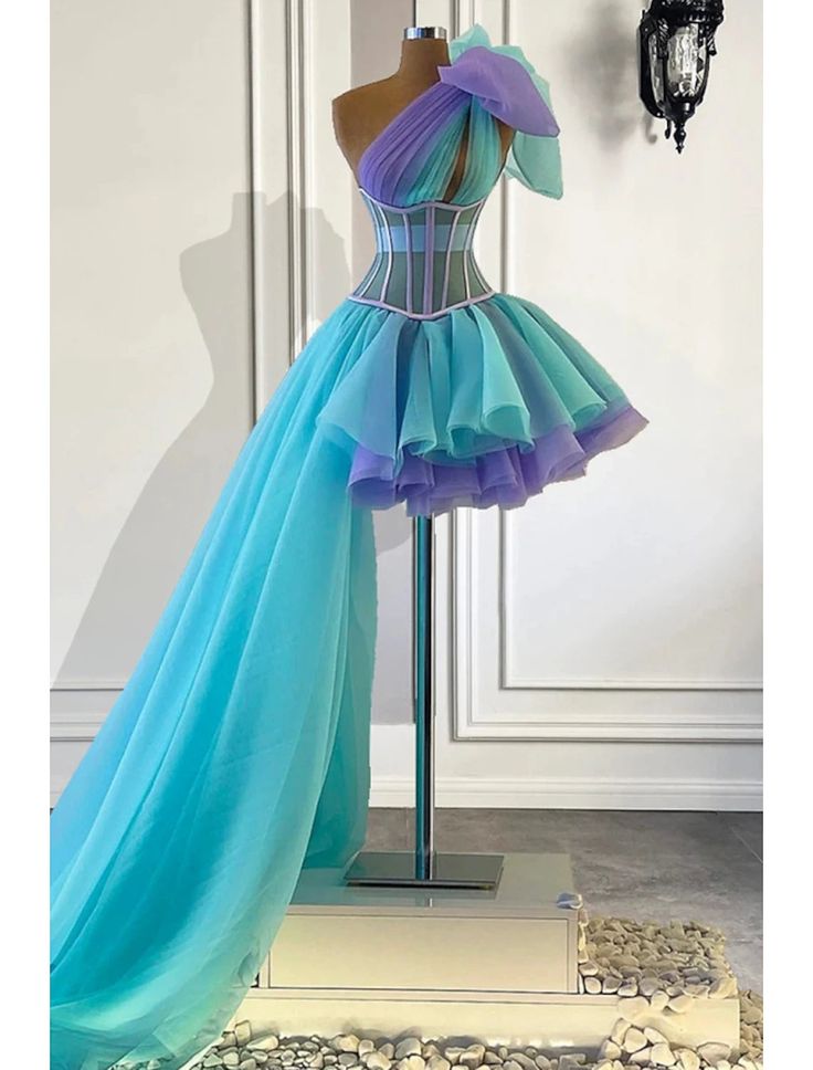 A-Line Quinceanera Dresses Corsets Dress Wedding Party Short / Mini Sleeveless One Shoulder Tulle with Bow(s) Pleats Prom Dresses Sparkly, Bow Fashion, Tulle Neckline, Tulle Bow, Dress Wedding Party, Floral Prom Dresses, Chic Gowns, Satin Tulle, Wedding Dresses Corset