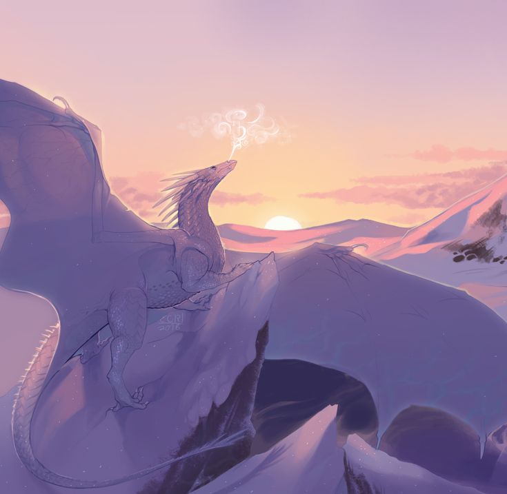 a white dragon sitting on top of a snow covered mountain