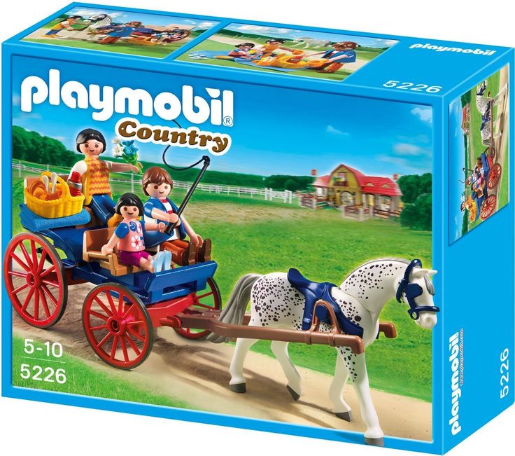 a playmobil country horse drawn carriage with two children on it's back