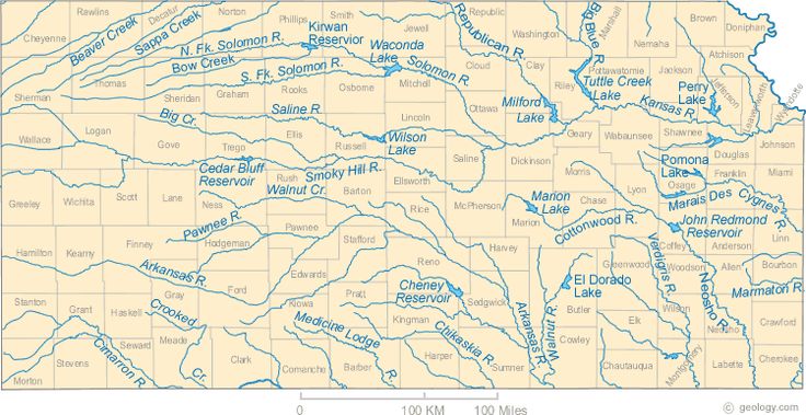 Kansas Lakes And Rivers Map 