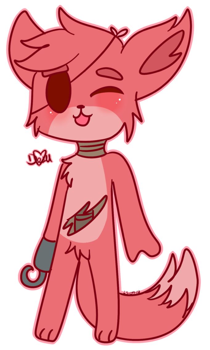 a drawing of a pink cat with big eyes and an ear ring on it's neck