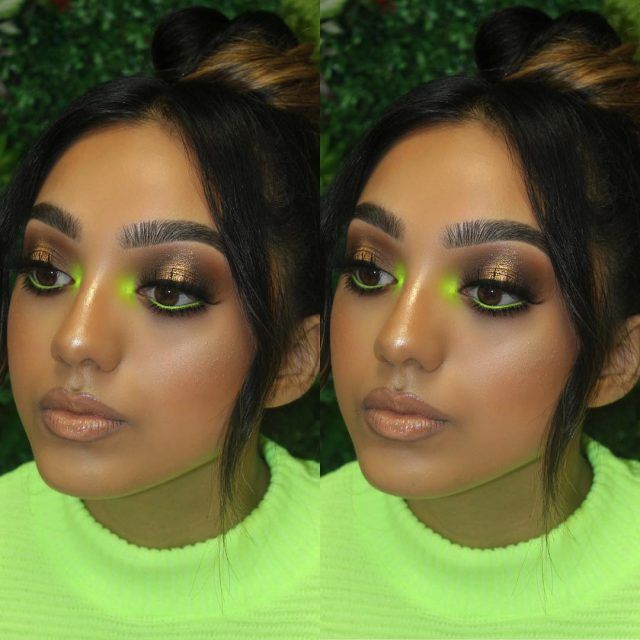 15 Neon Eye Art Ideas to Brighten Up Spring 2019 neon inner corner makeup look 640x640 jpg Eye Art Ideas, Neon Yellow Makeup, Jeffree Star Cosmetics Lipsticks, Yellow Makeup, Neon Makeup, Makeup For Black Skin, Makeup Samples, Colorful Eye Makeup, Spring Makeup