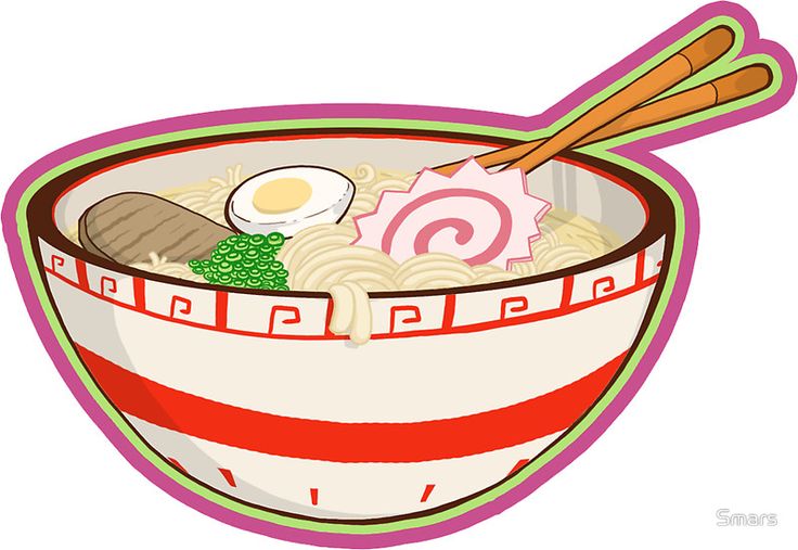 a bowl of noodles with chopsticks and an egg on top is shown in this cartoon