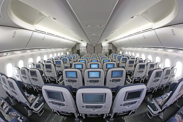 the inside of an airplane with many monitors