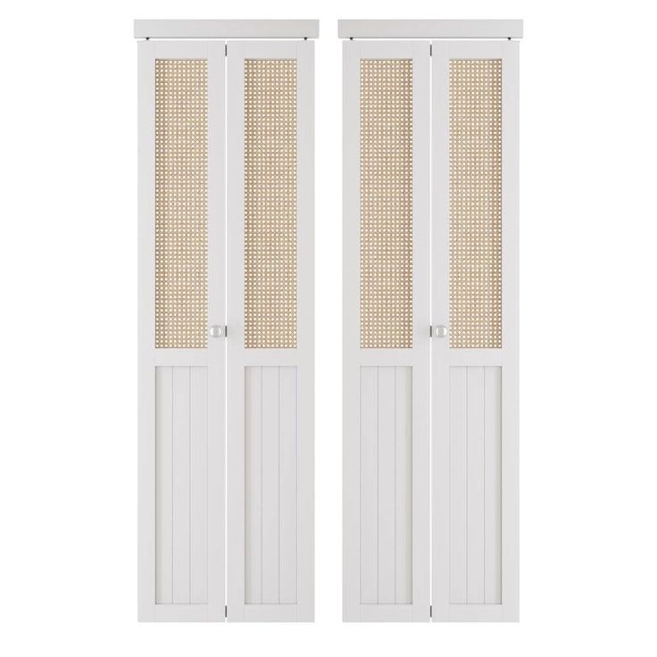 two white doors with woven panels on each side