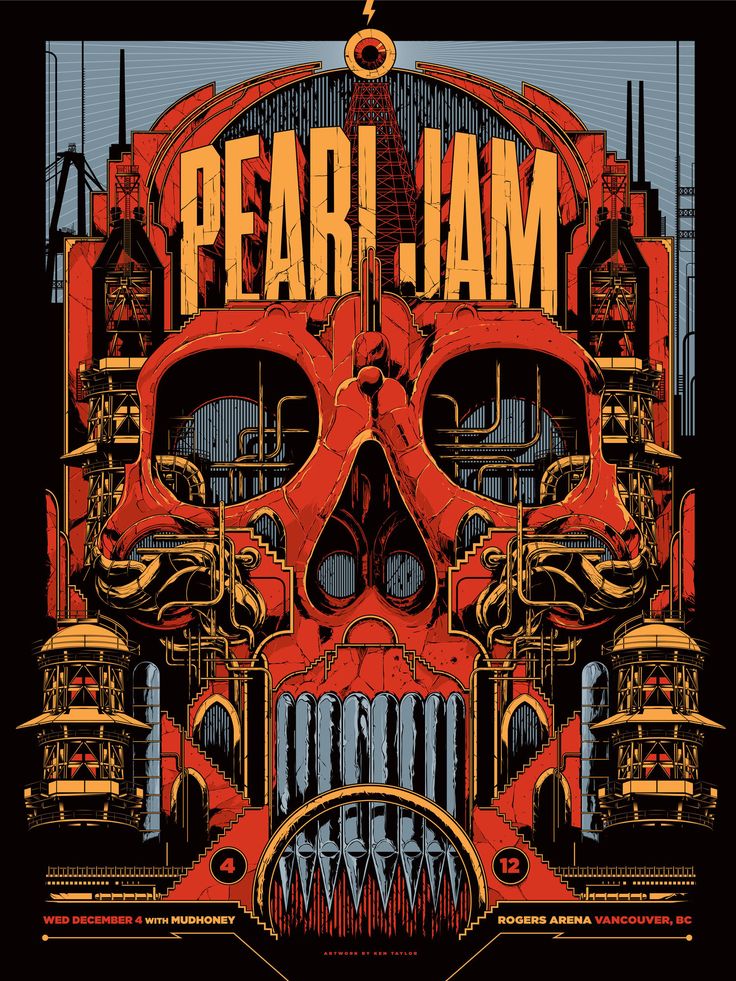 a poster with a skull in the middle and words that say pearl jam on it