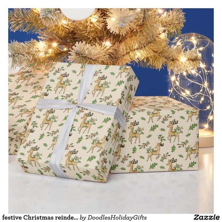 two wrapped presents under a christmas tree