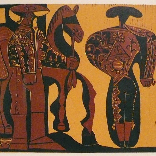 an image of a painting with horses and people in the backgrouds on yellow background