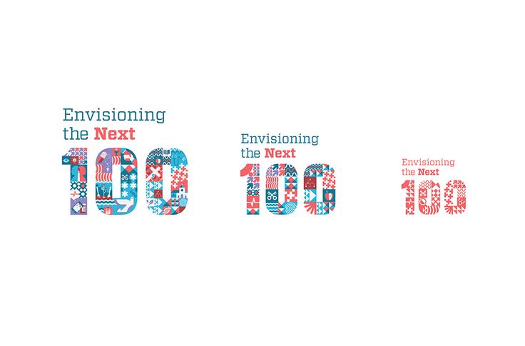 the words envisioning the next 100 are printed in red, white and blue