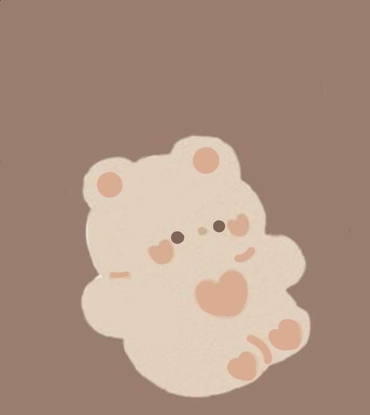 a white teddy bear with hearts on it's chest and eyes, standing in front of a brown background