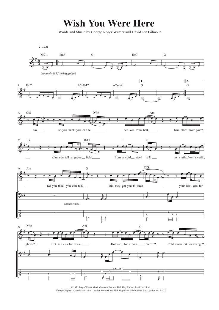 wish you were here sheet music