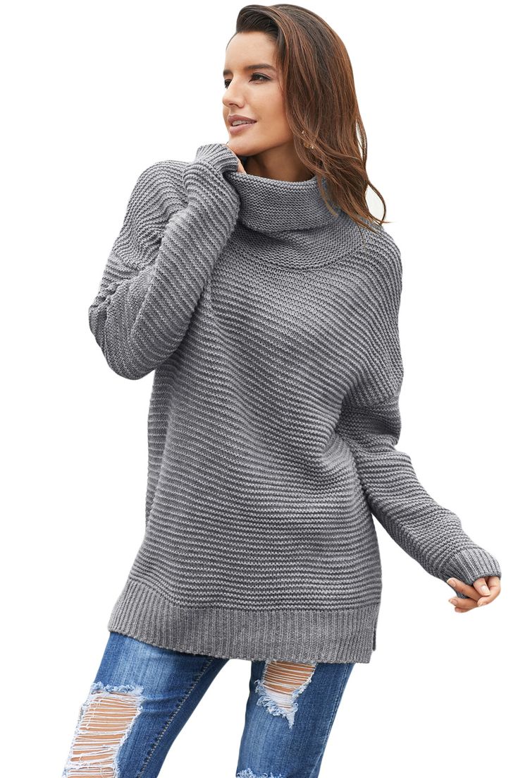 Gray Cozy Long Sleeves Turtleneck Sweater Style Casual Chic, Pull Oversize, Grey Turtleneck, Blouse Tank Top, Mock Neck Long Sleeve, Sweater Jumpsuit, Saint John, Tank Top Dress, Long Sleeve Turtleneck