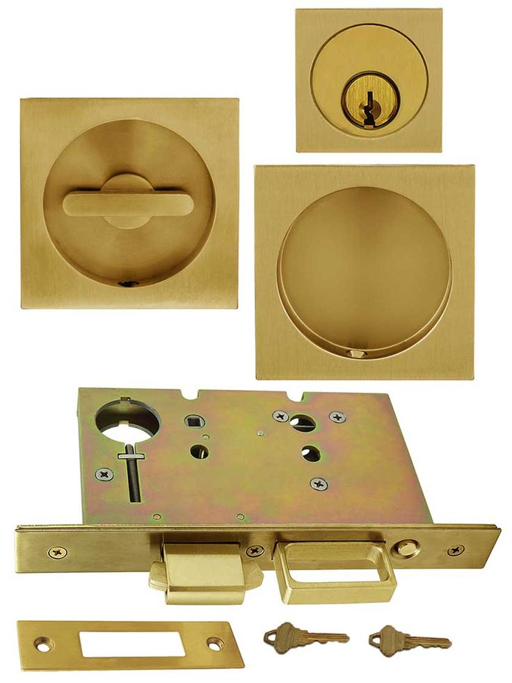 an assortment of brass door hardware and knobs