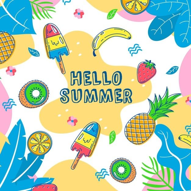 Free Vector | Hello summer with ice cream and pineapple | Olá verão ...