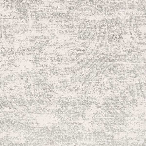 a white and gray rug with an intricate design