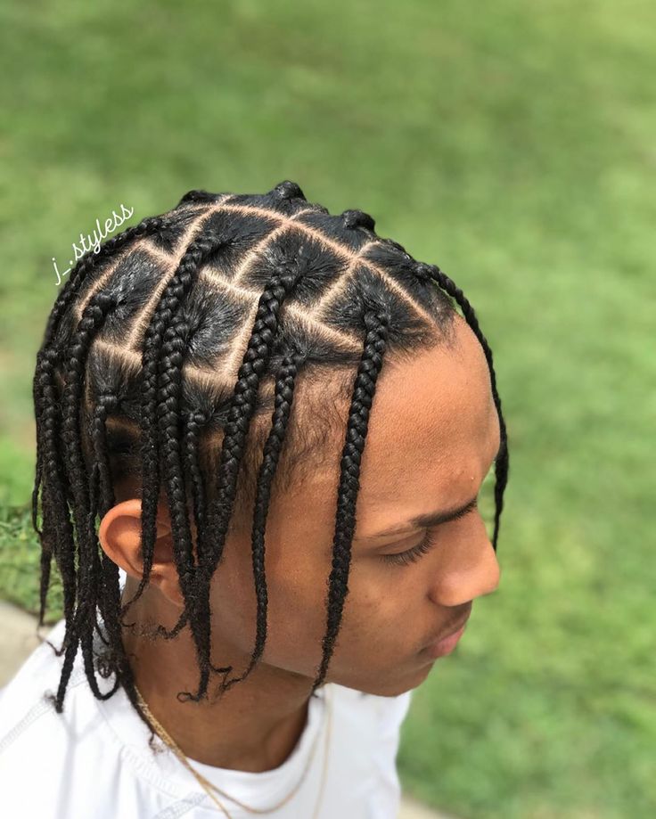 Jen!👸🏾 on Instagram: “Men Box Braids🤩✨ . . . . @j_.styless  @j_.styless  @j_.styless  . . . . . . . #menbraidstyles #menbraids #braids #braidstyles #mensfashion…” Big Box Braids Men, Jumbo Box Braids Men, Box Braids For Boys, Small Box Braids Men, Men’s Box Braids, Male Box Braids, Black Men Box Braids, Box Braids Hairstyles Men, Mens Hair Braids