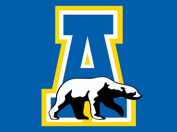 the university of alaska logo on a blue and yellow background