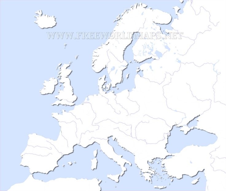 a map of europe with all the major cities and their names in white on a light blue background