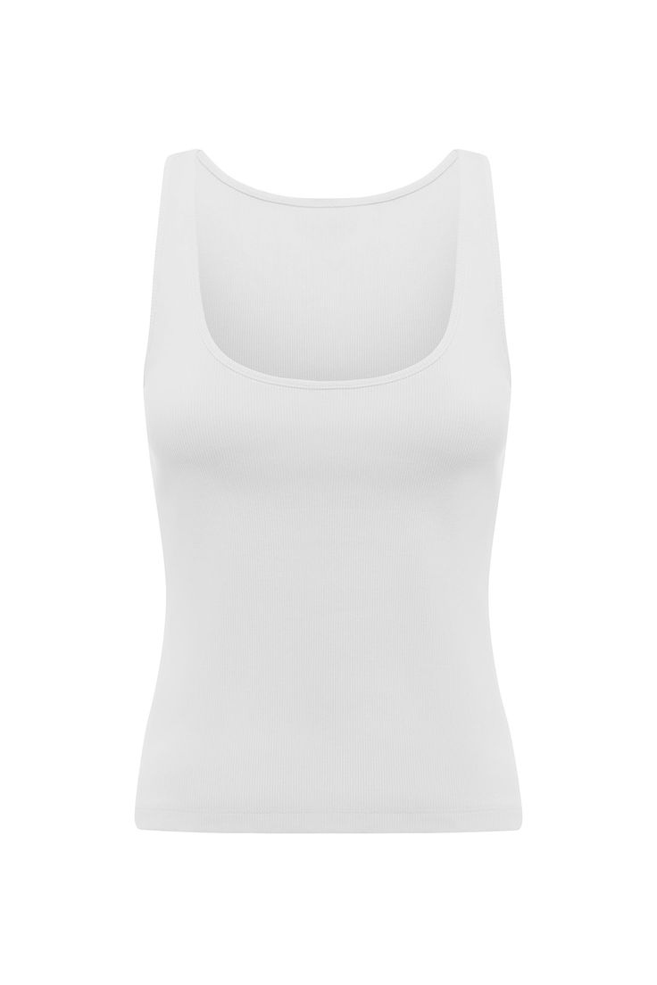 A classic wardrobe essential, the Axel Scoop Tank is ribbed for a close fit and blended with stretch for comfort. It features an elegant scooped neckline and high back. It will look just as chic styled on its own as it will layered underneath an oversized shirt. Heavy ribbing Scoop neckline High back neckline Over-the-head entry Embroidered POSSE emblem on centre back Material: 95% Cotton and 5% Elastane Made in a SEDEX certified factory Elegant White Scoop Neck Tank Top, White Seamless Top With Scoop Back, White Seamless Tops With Scoop Back, White Seamless Scoop Back Top, Elegant Fitted Tank Top With Scoop Neck, Elegant Fitted Scoop Neck Tank Top, Classic Fitted Tank Top With Scoop Neck, White Fitted Tank Top With Scoop Back, Classic Fitted Scoop Neck Tank Top