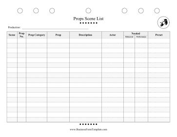 a printable sign up sheet with the words prope - scene list on it