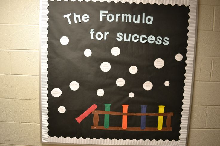 a bulletin board with the formula for success written on it