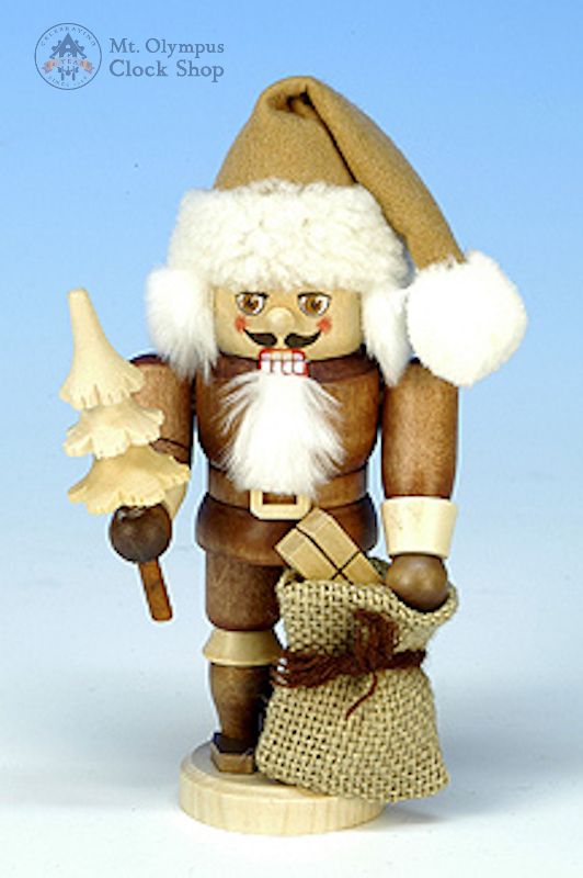 a wooden nutcracker figurine holding a sack