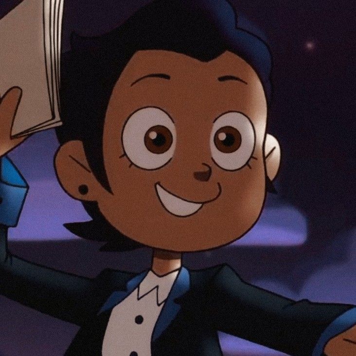 a cartoon character holding up a book in the air with his right hand on top of his head