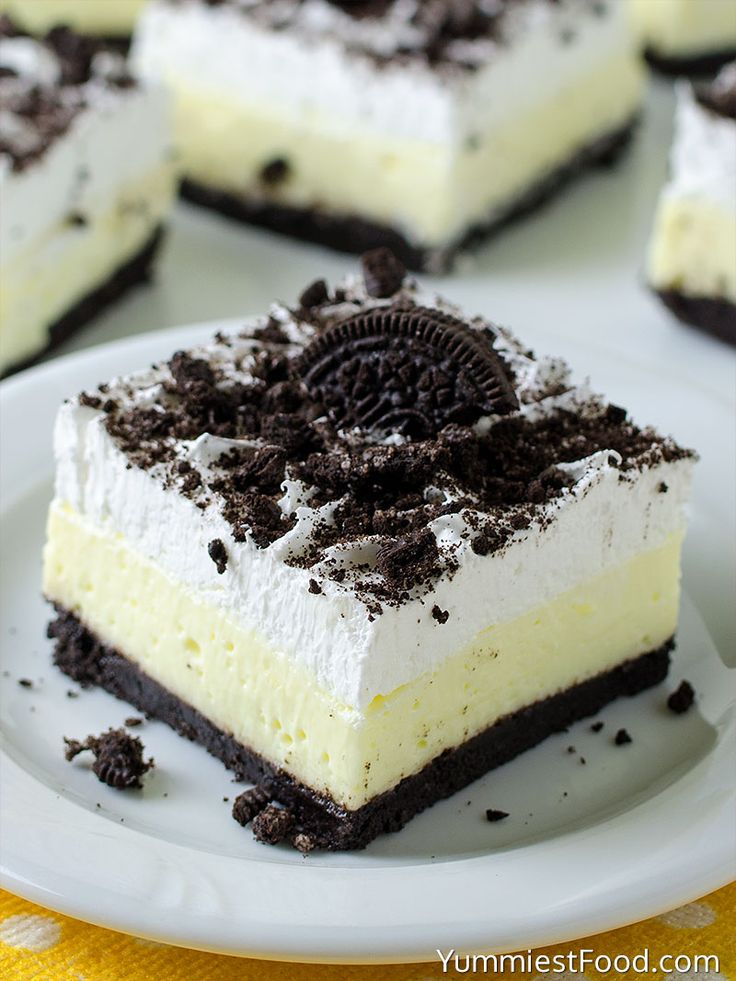 oreo cookies and cream dessert on a white plate