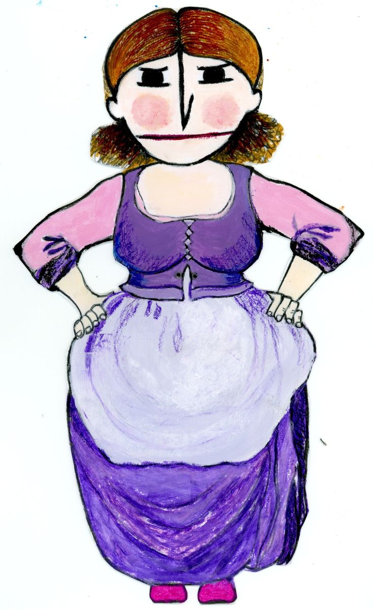 a drawing of a woman in a purple dress with her hands on her hips, looking over her shoulder