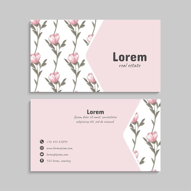 two business cards with pink flowers on them