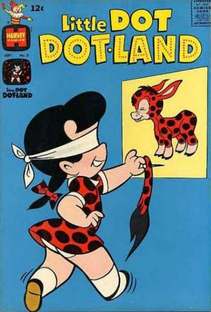 an old comic book cover with a little dotland girl in red and black polka dots