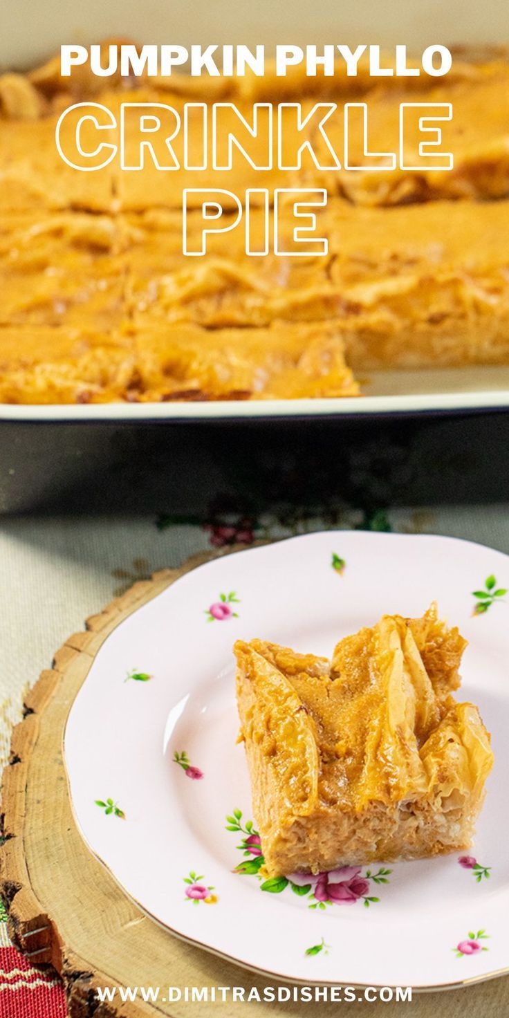 Easy homemade pumpkin pie with crinkle phyllo topping. Phyllo Dough Pumpkin Pie, Phyllo Dough Pumpkin Recipes, Pumpkin Pie Puff Pastry Desserts, Pumpkin Filo Pie, Crinkle Cake Phyllo 12 Tomatoes, Pumpkin Phyllo Recipes, Crinkle Pie Recipes, Phyllo Dough Crinkle Dessert, Cheesy Garlic Crinkle Pie