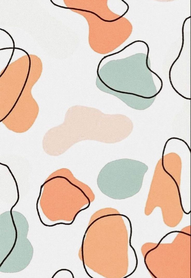 an abstract pattern with orange, green and blue shapes on a white wallpaper background