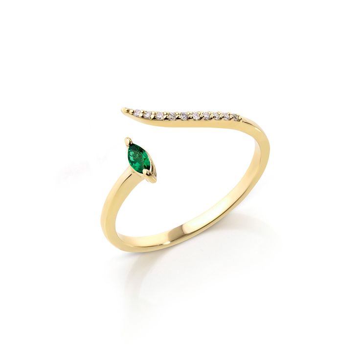 Real Diamond and Emerald Bypass Ring * Yellow Gold Marquise Emerald Ring * May Birthstone * Minimalist Emerald Ring * Open Band Emerald Ring Product Features: *MODEL CODE: DZD2071 *METAL: GOLD *DIAMOND STONE: 0.05 CT *EMERALD STONE: 0.06 CT *GEM: NATURAL REAL DIAMOND %100 ORIGINAL *COLOUR F-G *CLARITY: VS-SI *GRAM: 1,65 GR **The product will be sent with it's certificate. Awesome gift for yourself, friends or family members *PACKING & GIFTS Each product is packed in our beautiful Diaz Jewelry pr Bypass Ring, Diamond Gift, May Birthstone, Emerald Stone, Multi Stone Ring, Jewelry Companies, Emerald Ring, Real Diamonds, Diamond Stone