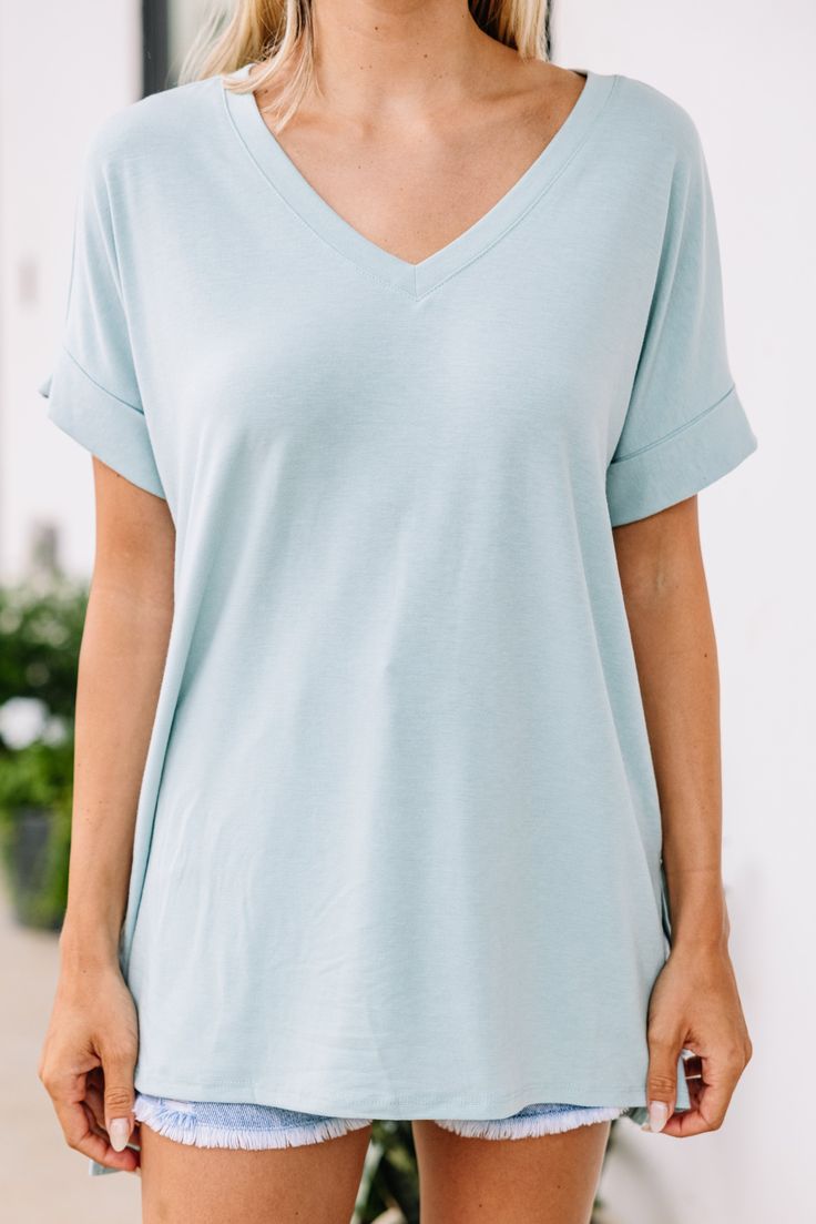 classic v-neck tee Versatile V-neck T-shirt For Loungewear, Relaxed Blue V-neck Top, Casual V-neck Top For Spring Layering, Casual V-neck Top For Layering With Relaxed Fit, Casual V-neck Top For Layering, Casual V-neck Top With Relaxed Fit For Layering, Spring V-neck Top For Layering, Relaxed V-neck T-shirt For Spring, Spring T-shirt With Rolled Sleeves