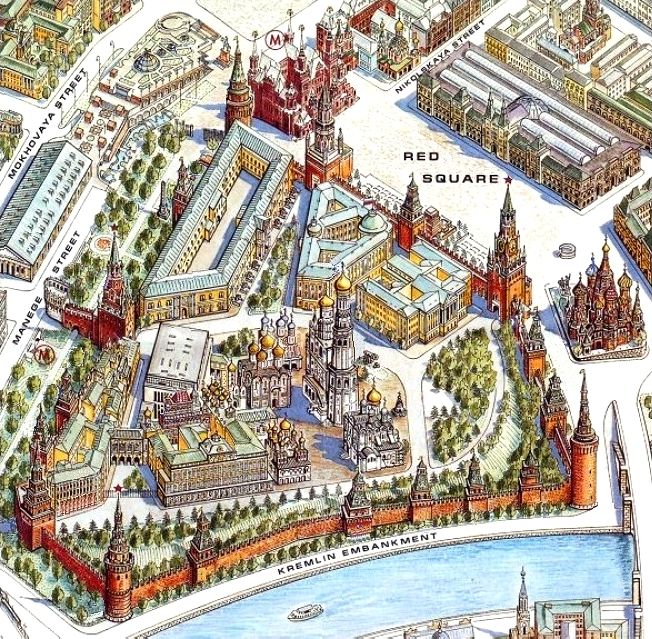 an illustrated map of the red square in london, with its surrounding buildings and gardens