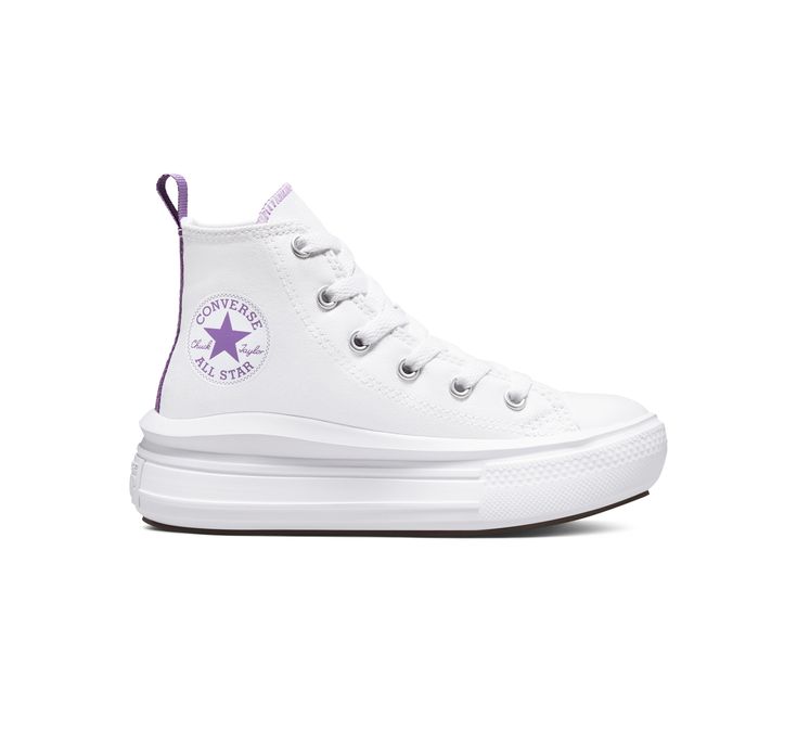 The ultra-lightweight and free-moving platform, scaled down for little feet. Converse Chuck Taylor All Star Move Color Pop Platform Canvas For Kids In White, Size 13.5C Move Platform Converse, White Converse Platform, Chuck Taylor All Star Move, Custom Chuck Taylors, Converse Platform, Converse Shop, Platform Converse, White Converse, Shoe Lace Patterns