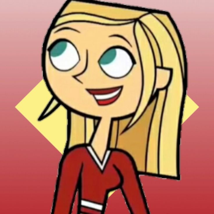 a drawing of a girl with big eyes and blonde hair, wearing a red shirt