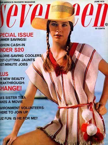 a magazine cover with a woman in a swimsuit and hat on it's back