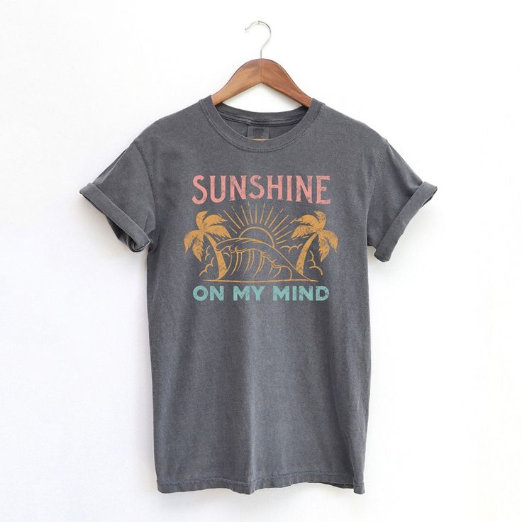 Looking for a cute versatile top to wear this summer? Make sure to grab one of our Sunshine On My Mind Palm Trees garment dyed graphic tees! This soft and comfortable graphic tee is the perfect top for any outfit. It can be paired with biker shorts, jeans, or even a simple skirt/dress! This tee is true-to-size, so be sure to order your regular t-shirt size! If you are looking for a more oversized look, make sure to size up! Short Palm Trees, Sunshine On My Mind, Spirit Wear, On My Mind, Casual Fit, Blue Jean, Casual Fits, Summer Shirts, My Mind