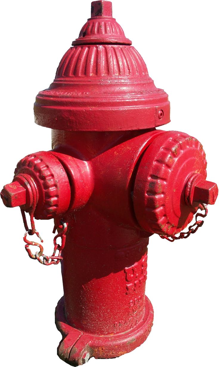 a red fire hydrant is shown against a white background with chains hanging from it's sides