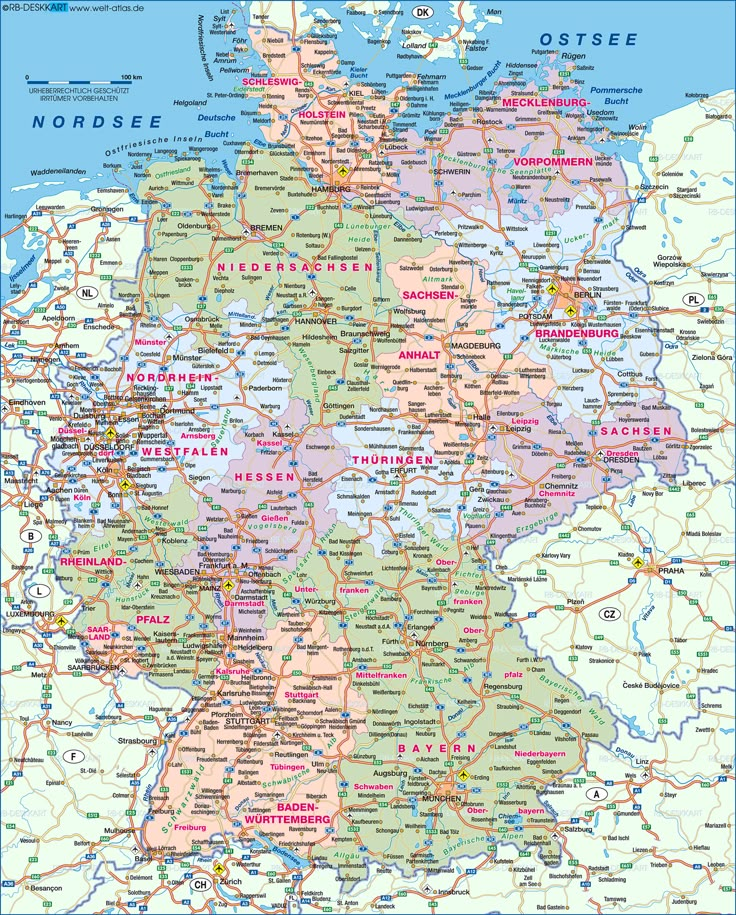 large detailed map of germany with roads and major cities