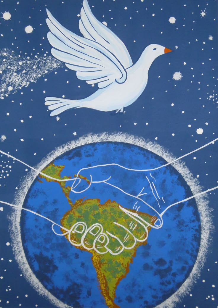 the peace dove is flying over the earth