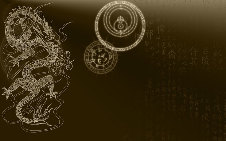 a drawing of a dragon on a black and white background with chinese characters in the background